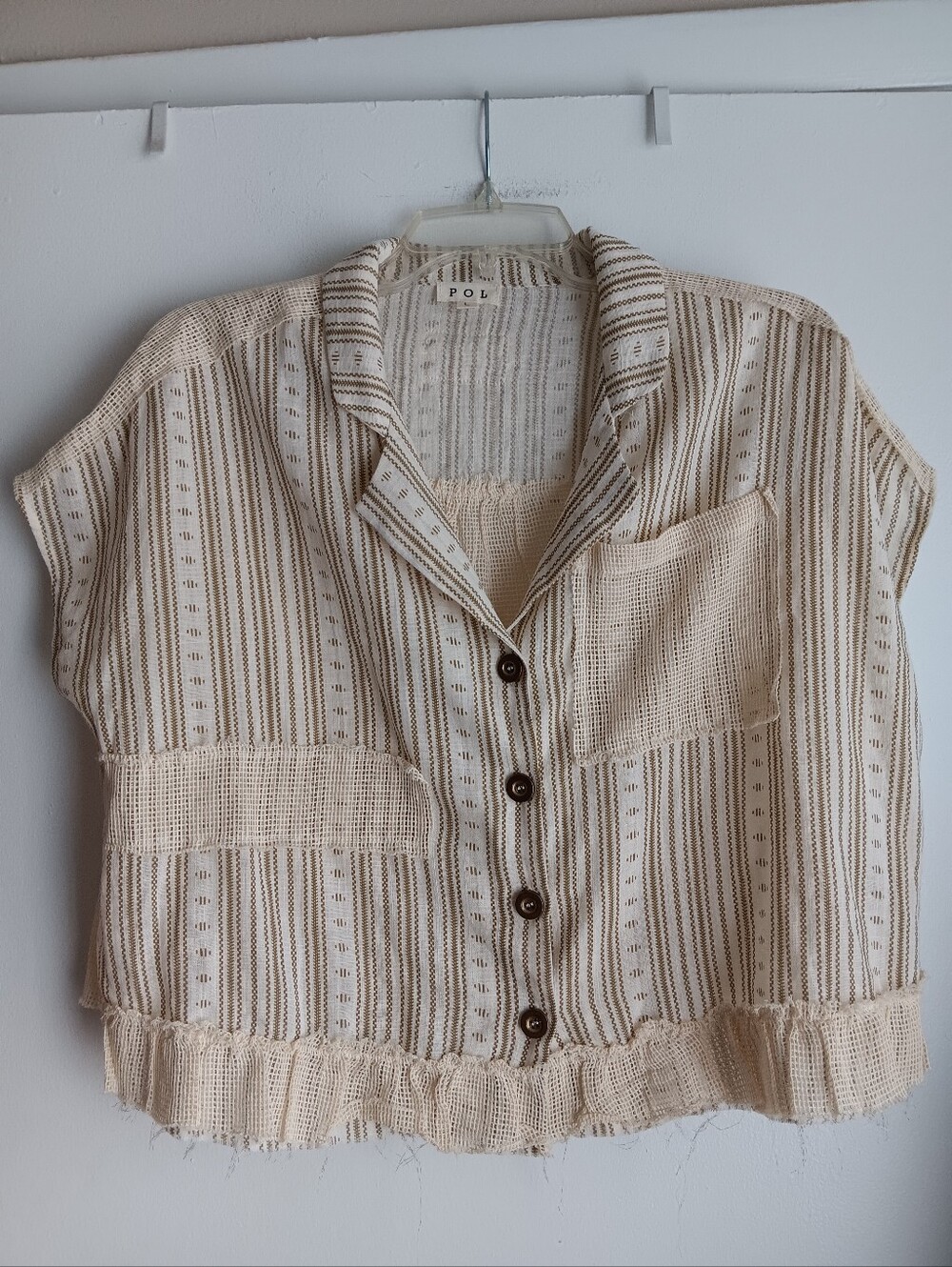 POL Cream and Brown Striped Short-Sleeve Top NWOT